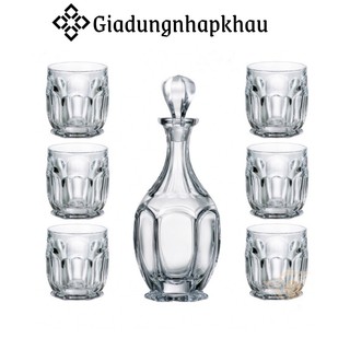 Bộ bình ly pha lê bohemia safari , 1 bình rượu kèm 6 ly, khảm vàng, nhập đức, giadungnhapkhau19