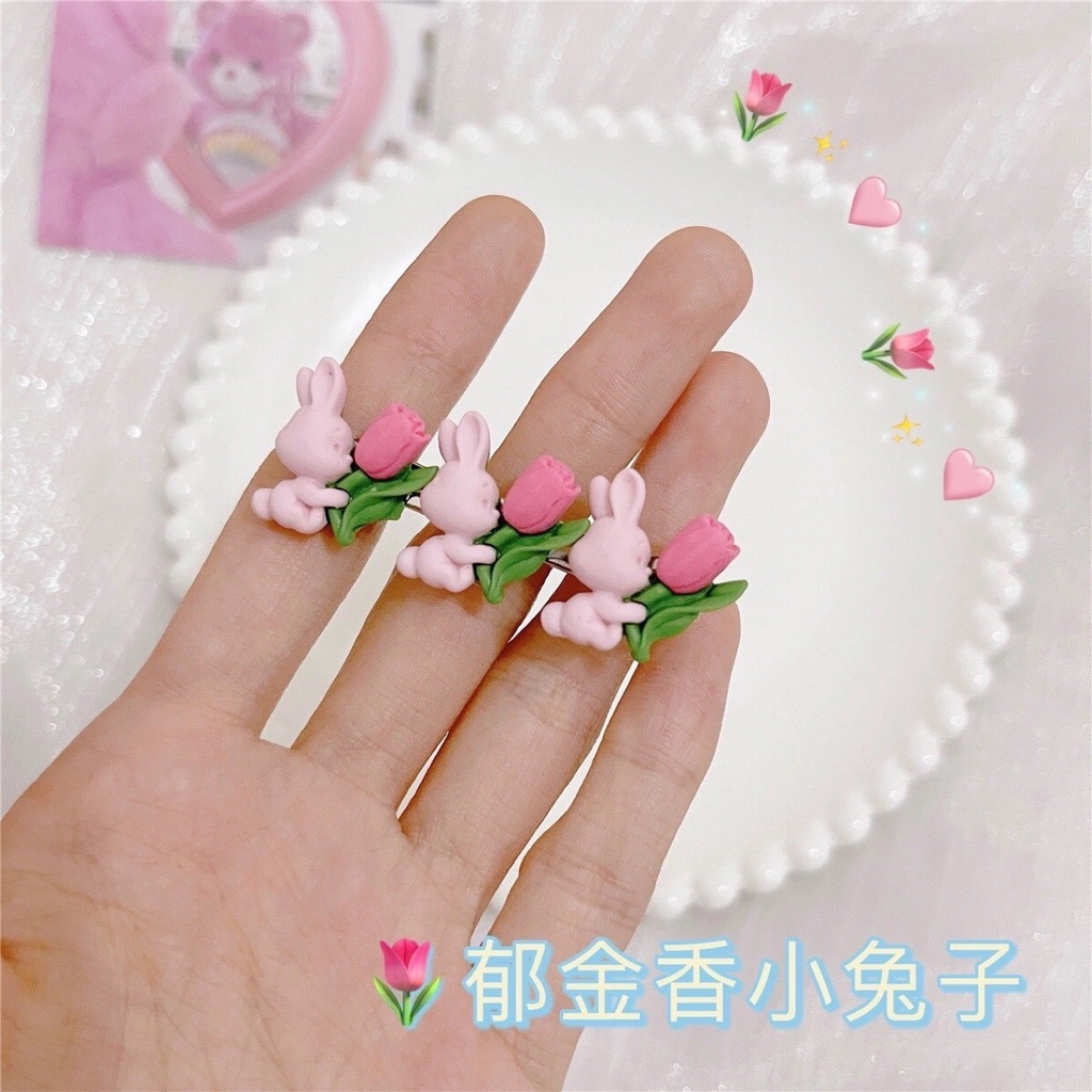 Kẹp Tóc Hình Hoa tulip Thỏ Không Đường May Dễ Phối Đồ Ngọt Ngào Cá Tính Cho Bé Gái