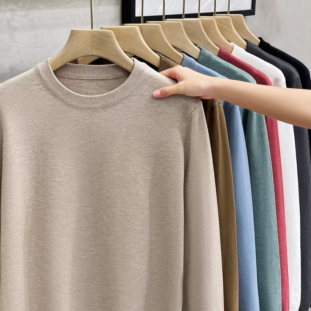 Áo sweater Dệt Kim Cổ Tròn Màu Trơn Thời Trang Xuân Thu Mới Cho Nam