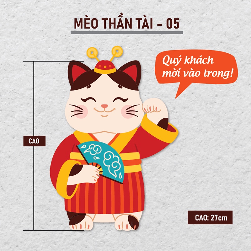 Decal tranh dán Mèo thần tài size lớn dán cửa nhà cửa hiệu trang trí quán sinh động ý nghĩa