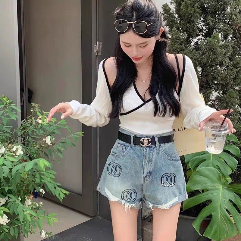 Quần Short jeans Lưng Cao Thêu Chữ Thời Trang Cho Nữ