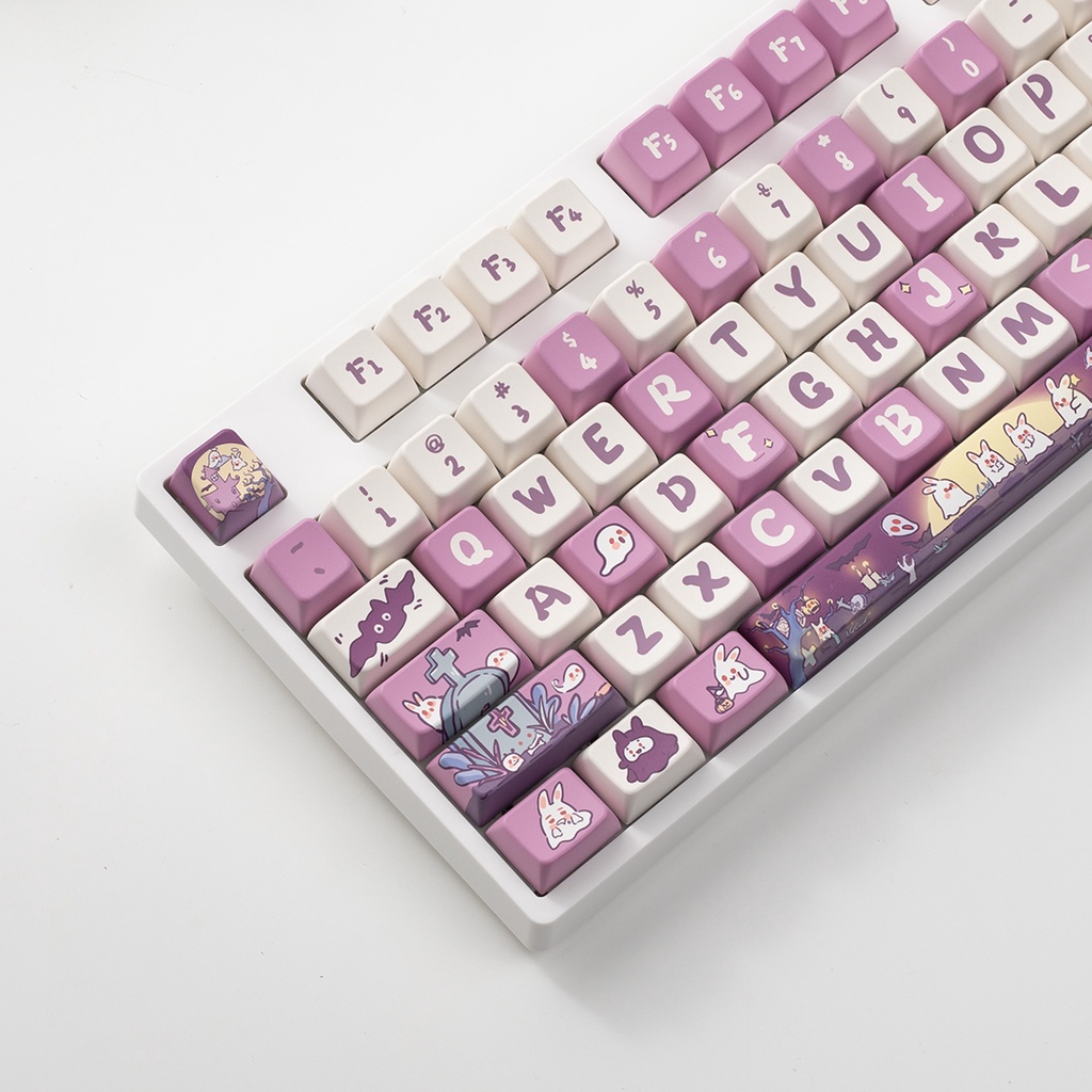 Halloween Bunny Keycaps Cherry/MDA Profile Thỏ Tím Dễ Thương PBT DYE SUB Bàn Phím Cơ Keycap