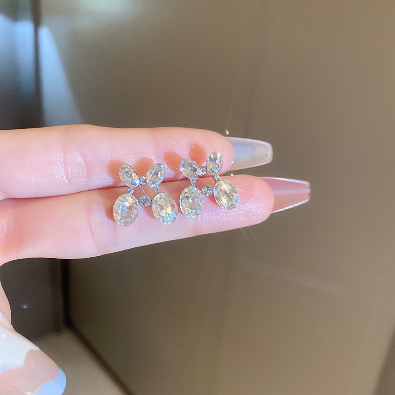 Chic Bộ Trang Sức Vòng cổ Vòng Tay Bông Tai Vòng Tay Hình oval Hai Lớp Đính Kim Cương Lấp Lánh