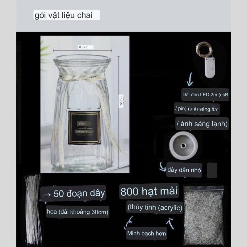 ẴN - Đèn hoa để bàn, Đèn ngủ Bó Hoa Bồ Công Anh Handmade tự làm Trang Trí nhà cửa, Quà Tặng Sinh Nhật