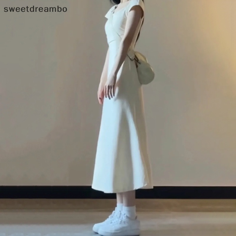 Đầm Dài Dáng Chữ a Màu Trơn Eo Cao Thời Trang Mùa Hè Ngọt Ngào