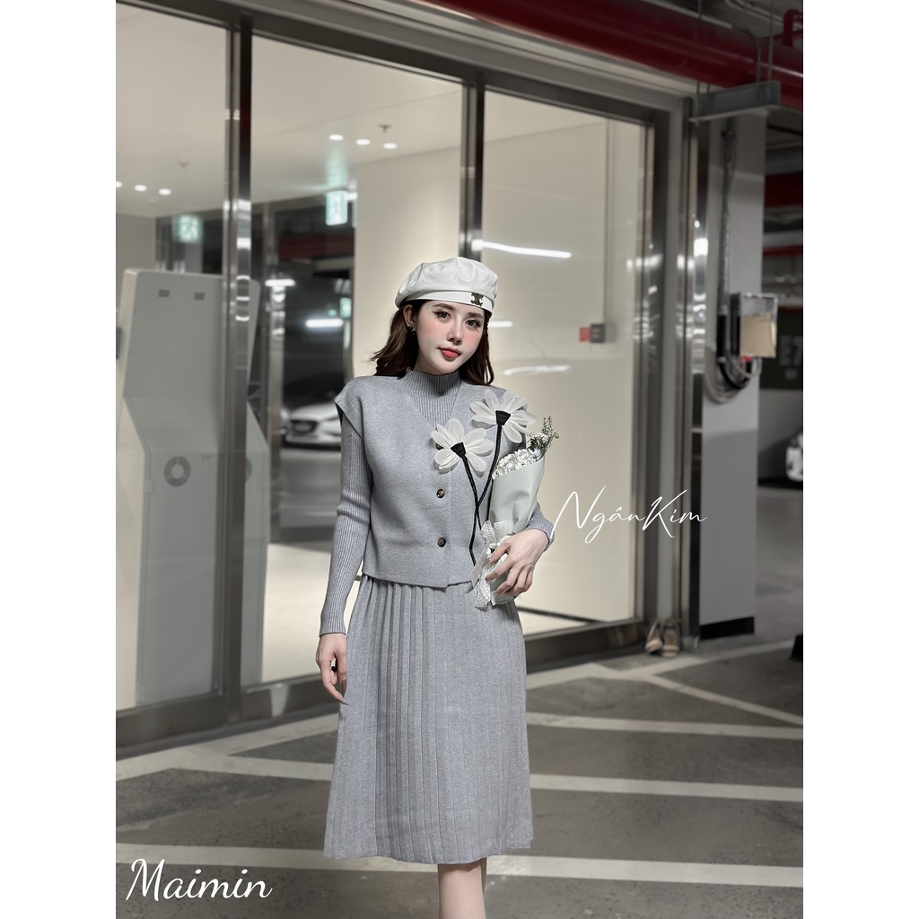 Set gile hoa 3D váy len chân dập ly hàng QC chất đanh mịn