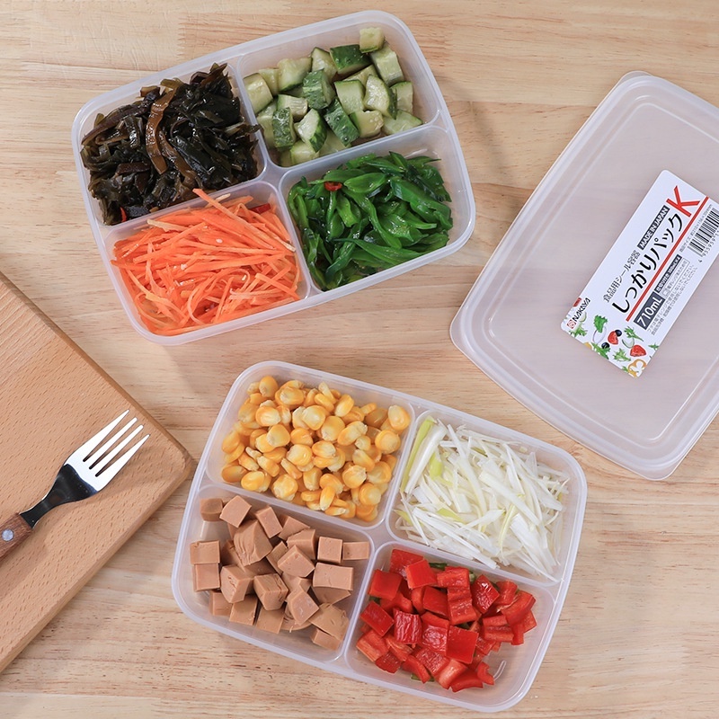 Hộp Nhựa Đựng Thực Phẩm 4 Ngăn, Khay Đựng Đồ Ăn Dặm Chia Ngăn Có Nắp Tiện Lợi - Gia Dụng Giá Rẻ