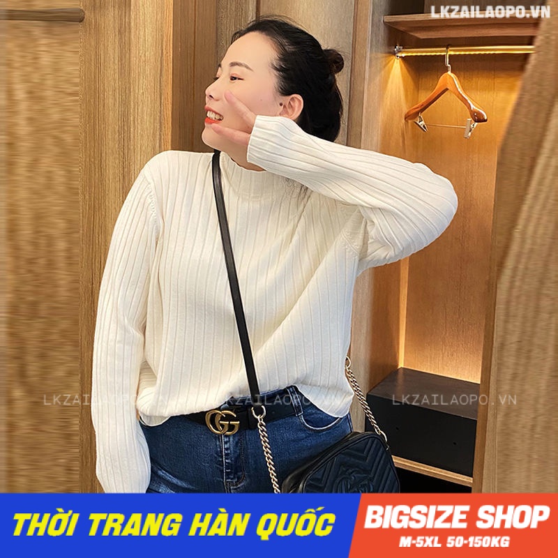 Áo len Bigsize Áo dệt kim nữ form rộng tay dài cổ đứng trơn Mùa Thu Phong Cách hàn quốc đẹp Thanh Lịch cho nữ