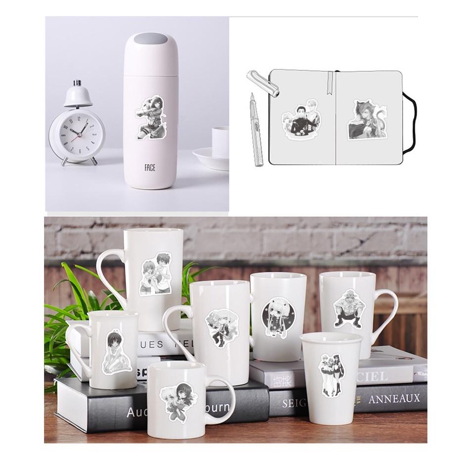 Set 200 / 100 / 50 Miếng Dán Sticker Hình Anime Màu Trắng Đen - Dùng Trang Trí Laptop / Ipad | MS: 00032