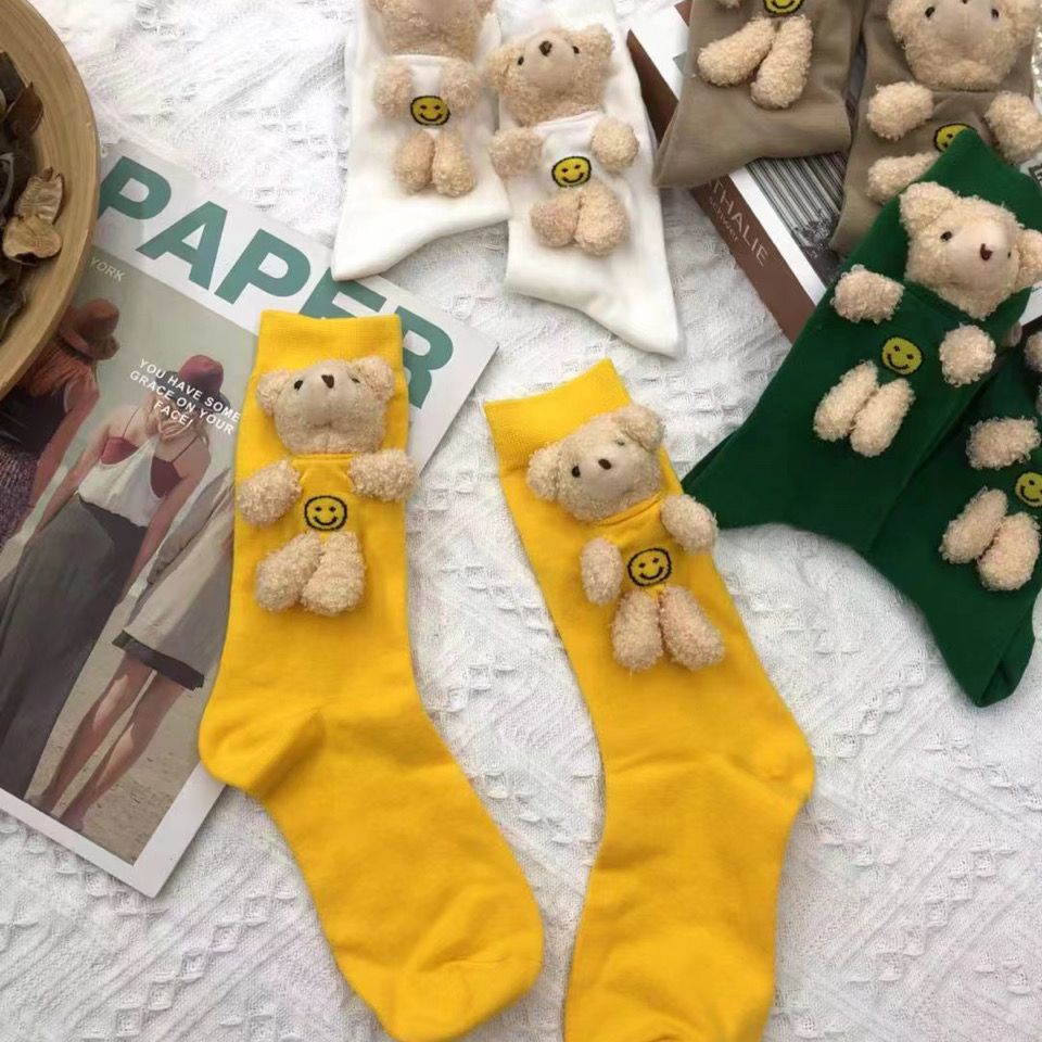 Hoạt Hình Tất Lửng In Hình Gấu Hoạt Họa Đáng Yêu Phong Cách Hàn Quốc Cho Nữ