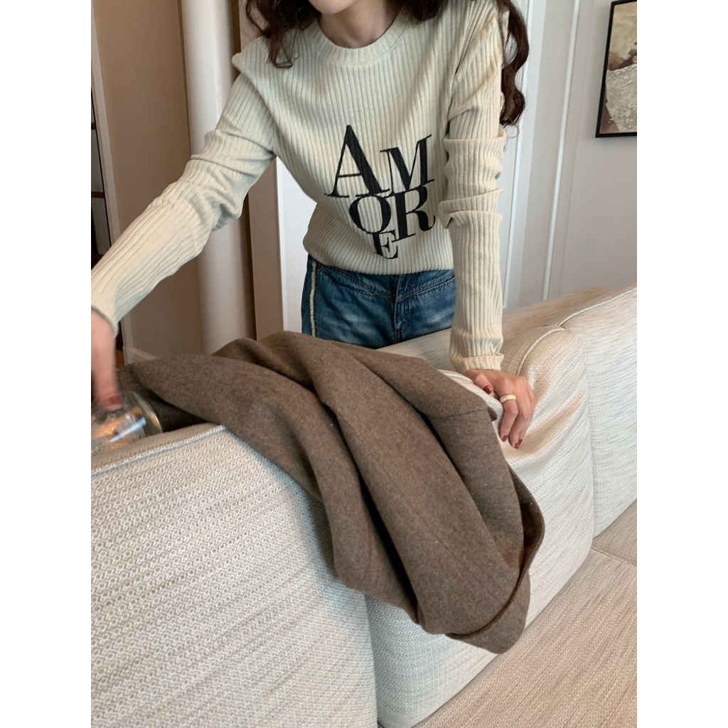 Áo Thun Tay Dài Cổ Tròn In Chữ Thời Trang Thu Đông Dành Cho Nữ