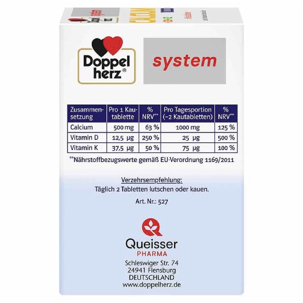 Kẹo nhai vị cam Calcium 1000+ D3+K2 Doppel System 60v Bổ sung Canxi D3K2