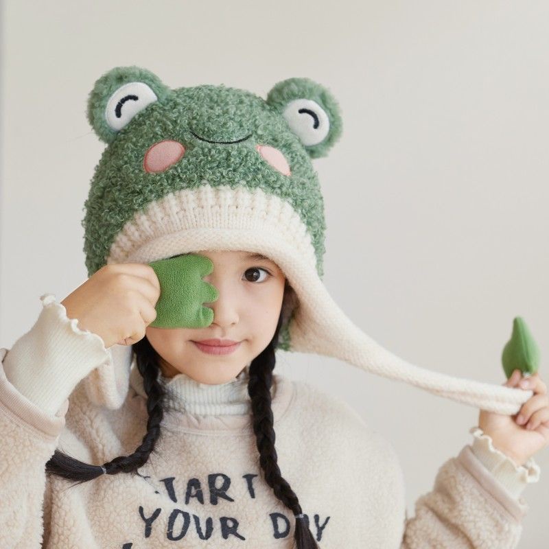 Mũ Trùm Đầu Dày Dặn Giữ Ấm Bảo Vệ Tai Họa Tiết Hoạt Hình Phong Cách Hàn Quốc Thời Trang Thu Đông Cho Bé Trai Và Gái