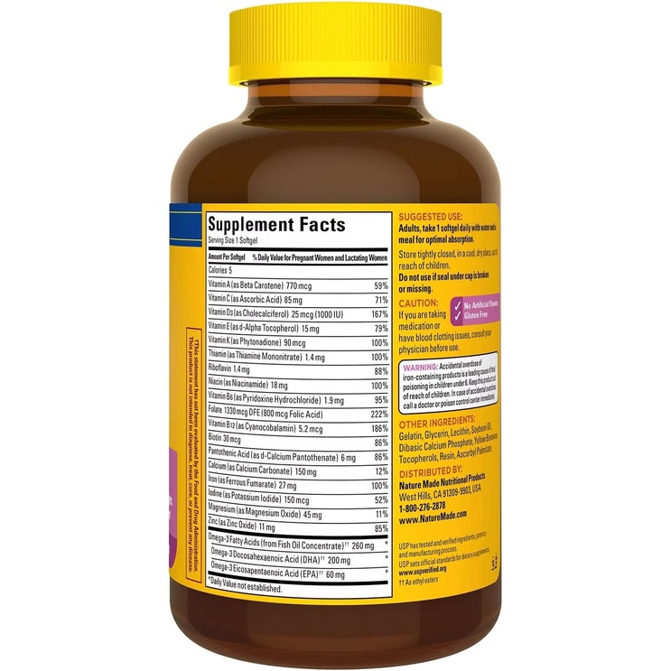 Viên Uống Nature Made Prenatal Multi + DHA Vitamin Cho Bà Bầu Nature's Bounty 150 viên
