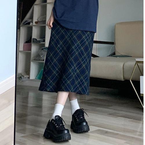 Chân Váy Chữ a Lưng Cao Họa Tiết Sọc Caro Phong Cách Hàn Quốc Thời Trang Mùa Thu Cho Nữ