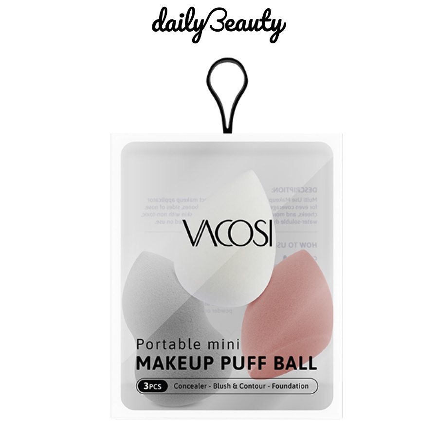 Set 3 bông Mini Blender: Giọt nước + Khối + Hồ lô xám - VACOSI CLASSIC Mini Makeup Puff Ball Daily Beauty Official