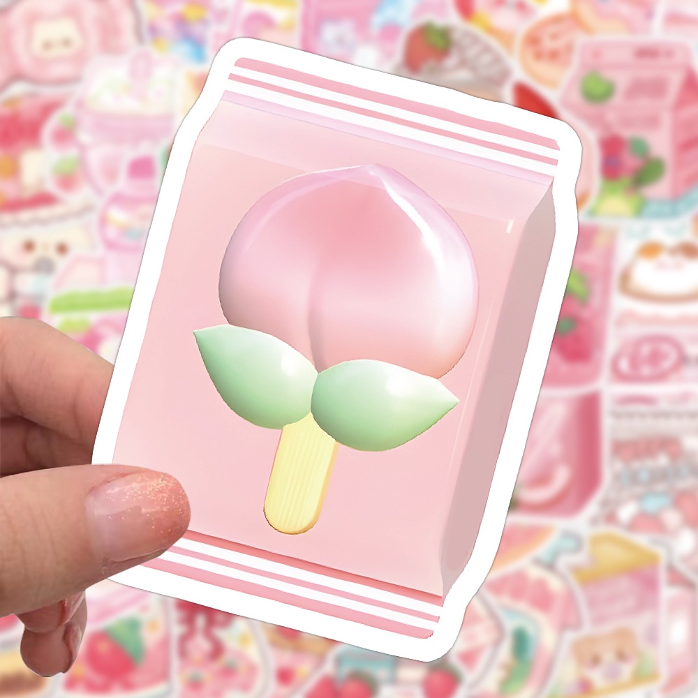 Bộ 60 Miếng Dán Trang Trí Mũ Bảo Hiểm / Bút Chì Họa Tiết Hoạt Hình graffiti Màu Hồng Dễ Thương