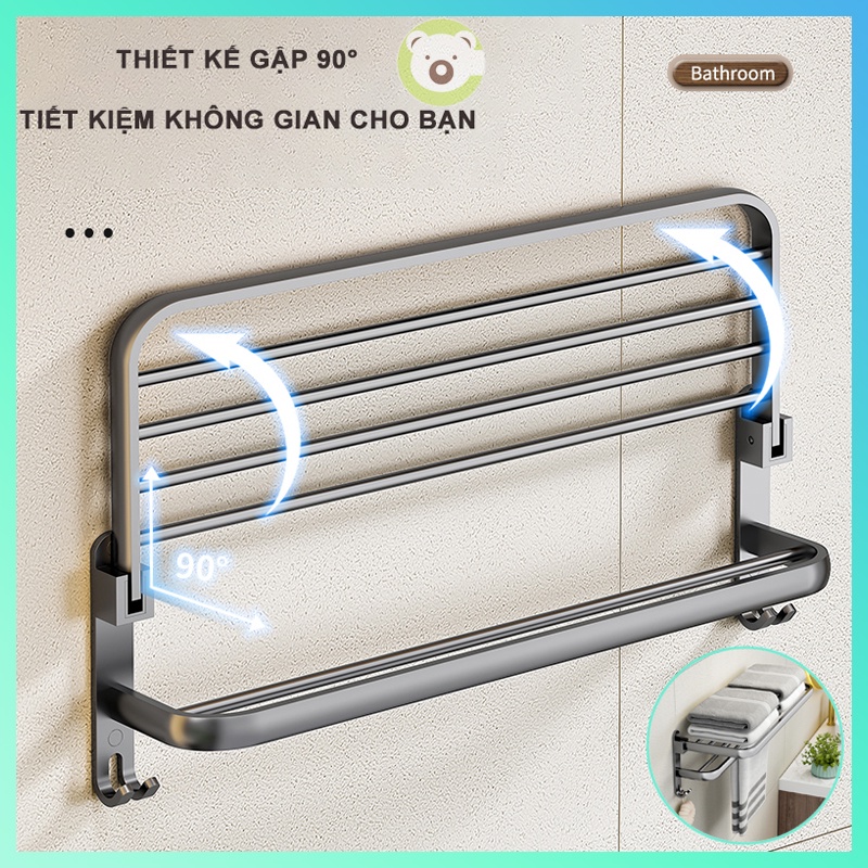 Kệ Nhà Tắm Giá Treo Đồ Nhà Tắm Nhà Nhôm Hàng Không Đa Năng Gắn Tường，Không cần khoan，Có thể gập lại