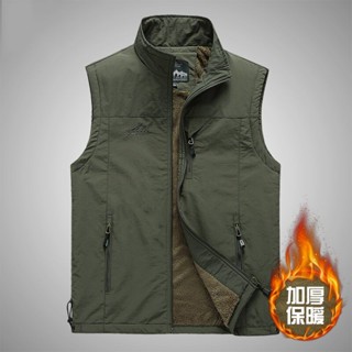 Áo Khoác Ghi Lê Bằng cotton Lông Cừu Dày Dặn Thời Trang Thu Đông Dành Cho Nam Trung Niên