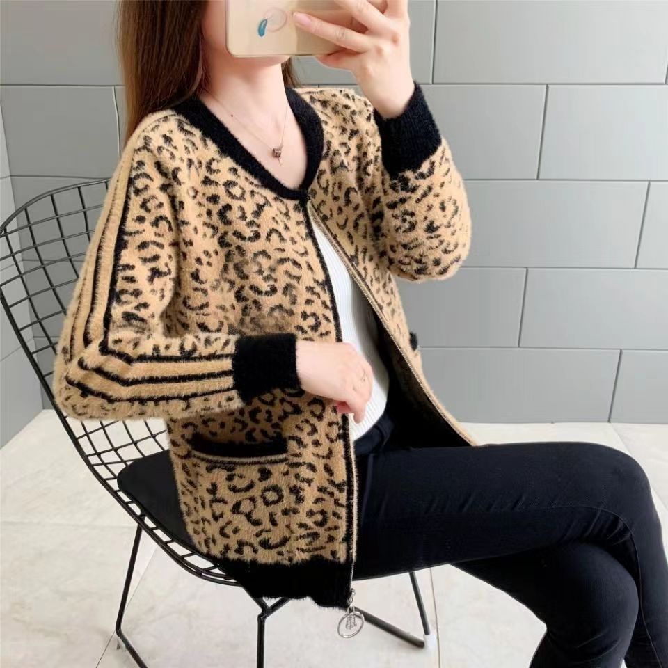 Áo sweater Tay Dài Dáng Rộng In Họa Tiết Da Báo Thời Trang Xuân Thu Cho Nữ