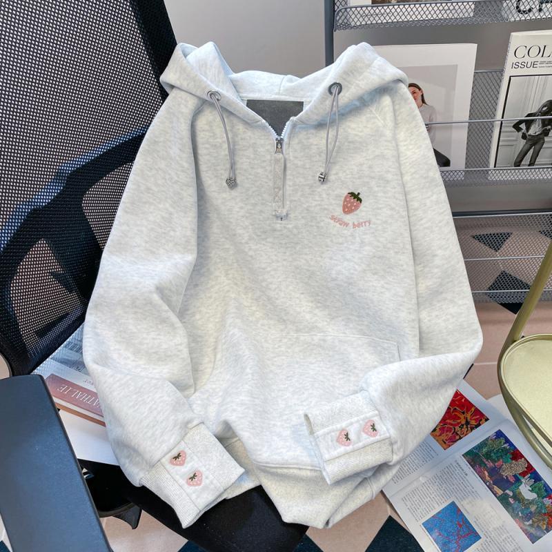 Áo sweatshirt Dáng Rộng Tay Dài Có size Lớn 150kg In Hình Dâu Tây Phong Cách Phương Tây Dành Cho Nữ Sinh Trung Niên