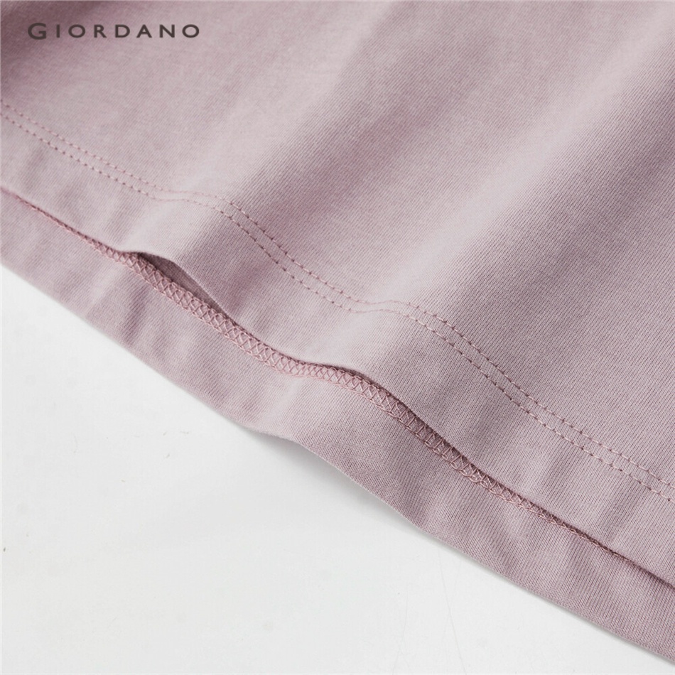 Áo thun GIORDANO 13322882 tay dài cổ tròn màu trơn vải cotton 100% phong cách trẻ trung thường ngày cho nữ