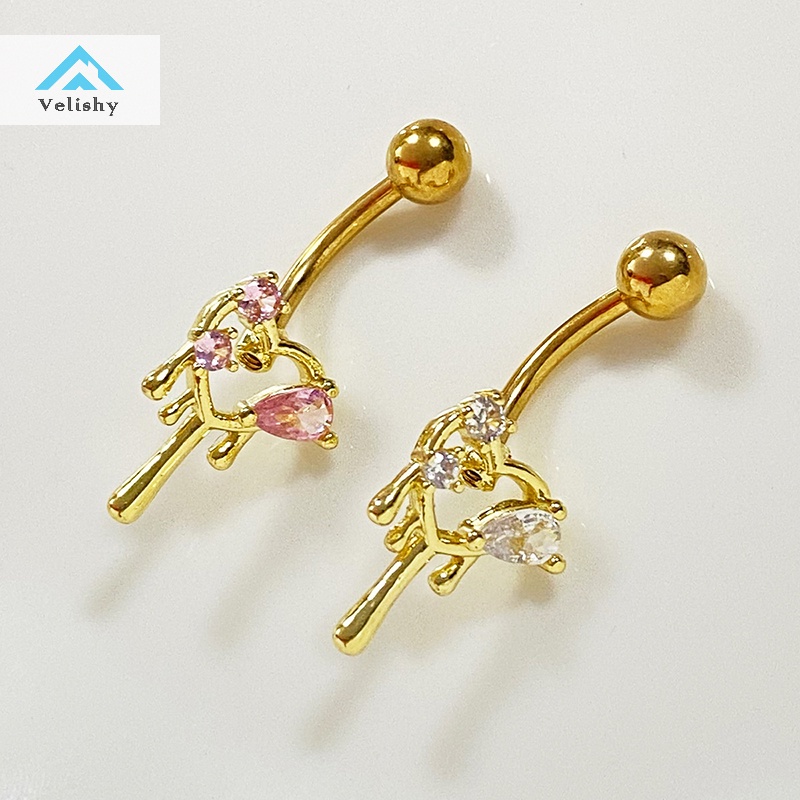 Khuyên Rốn Hình Trái Tim Bằng Thép Không Gỉ Đính Đá zircon Thời Trang Cho Nữ