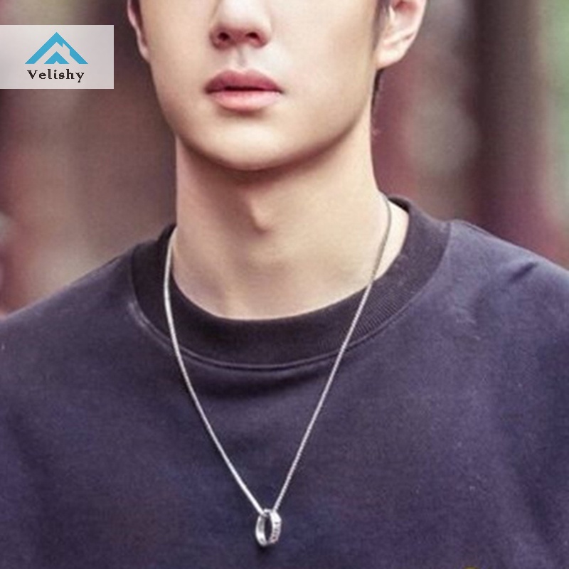 Vòng cổ VELISHY mặt nhẫn kim loại phong cách hip hop thời trang cho cặp đôi