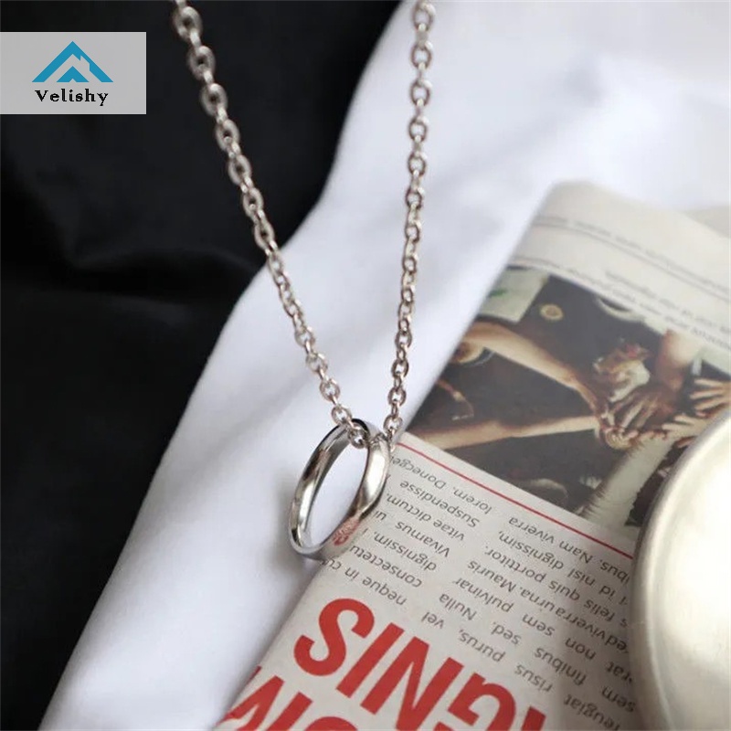 Vòng cổ VELISHY mặt nhẫn kim loại phong cách hip hop thời trang cho cặp đôi
