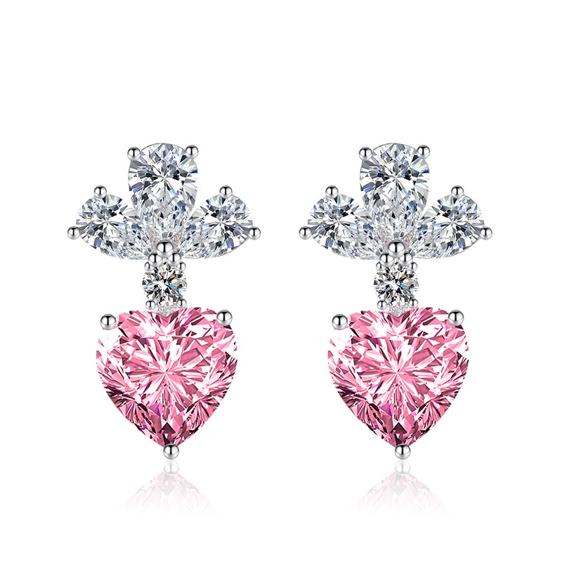 Bông Tai Mạ Bạc 925 Hình Trái Tim Đính Đá zircon Nhiều Màu Sắc Thời Trang