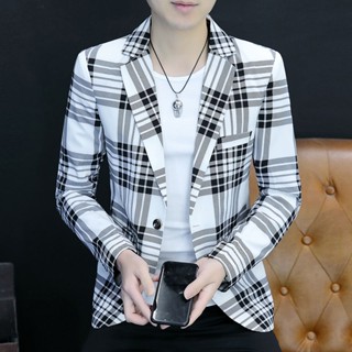 Áo Khoác Vest Kẻ Sọc Caro Phong Cách Hàn Quốc Thời Trang Xuân Thu Cho Nam