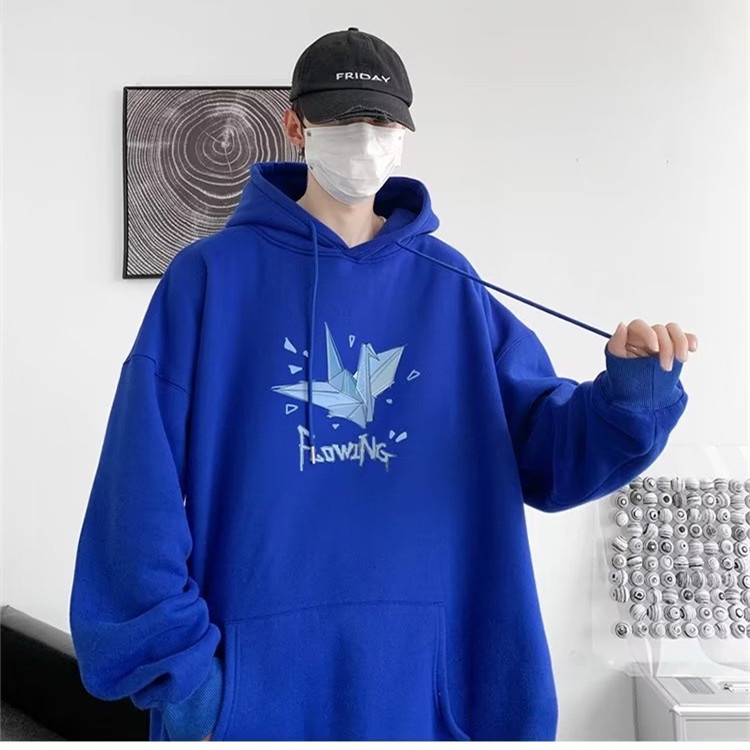 Áo hoodie Tay Dài Dáng Rộng In Họa Tiết Chim Hạc Giấy Thời Trang Hàn Quốc Cho Nam
