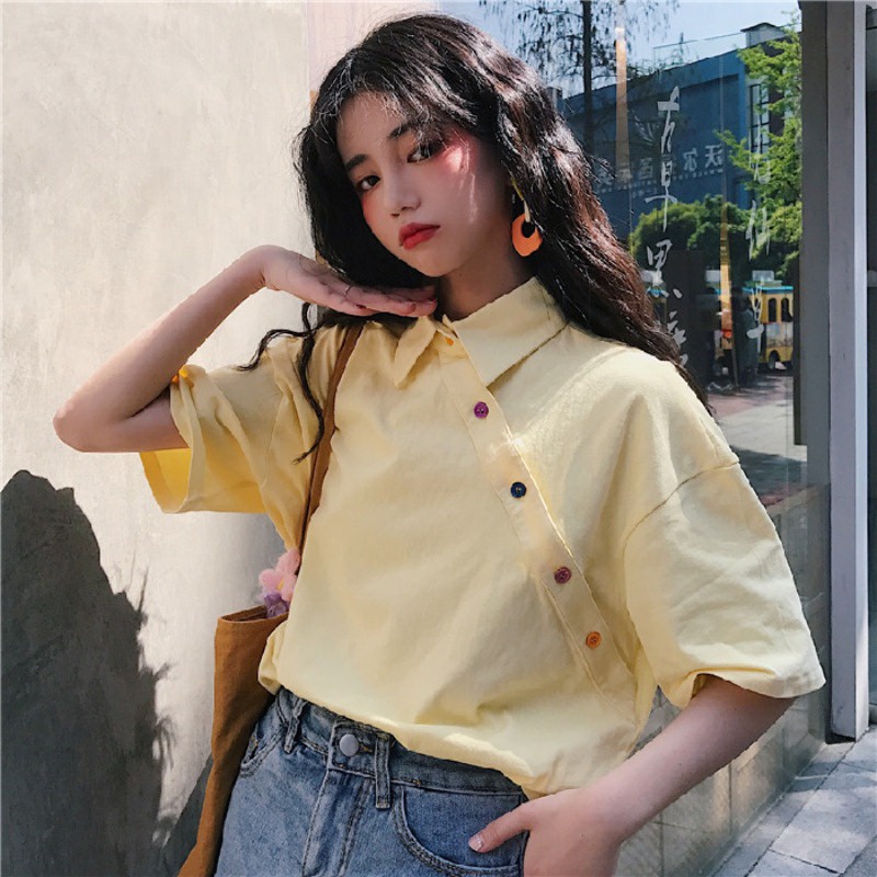 Áo Thun Tay Ngắn Màu Trơn Kiểu Dáng Đơn Giản Cho Nữ