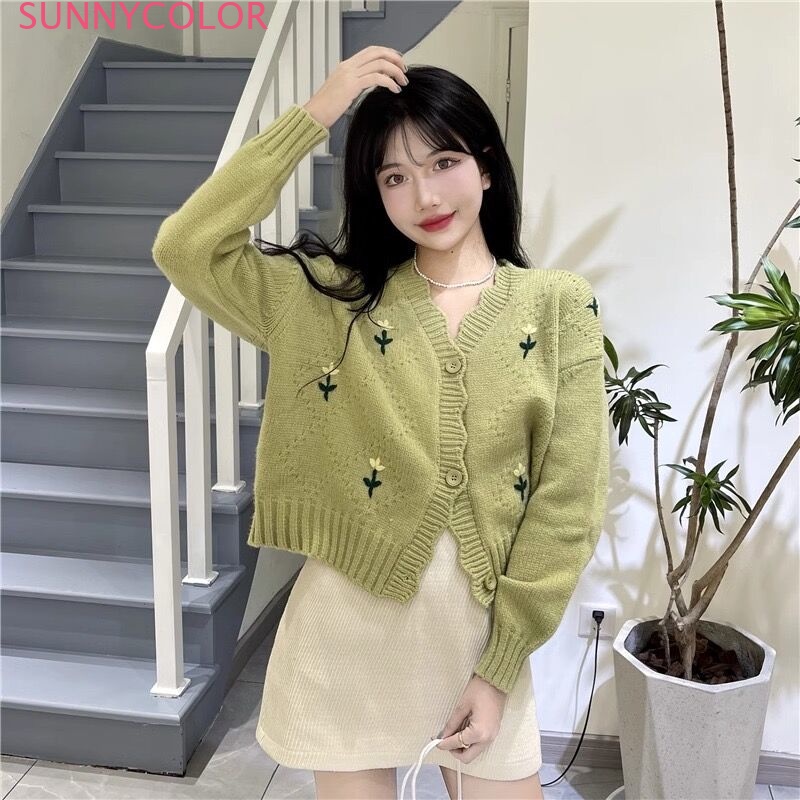 SUNNYCOLOR Áo Len áo khoác cardigan Dễ thương Minimalist Casual Cổ điển WMY2300HJW 41Z231010