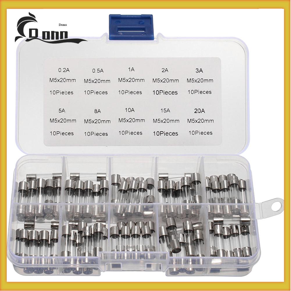 Set 100 Cầu Chì Ống Thủy Tinh 0.2a-20a 250v Bằng Nhựa Trong Suốt