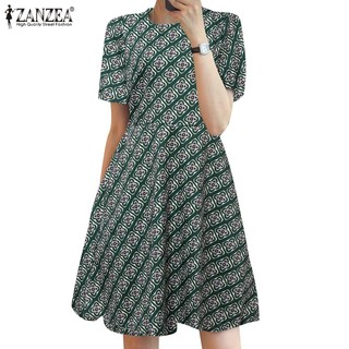Zanzea Đầm Dài Tay Ngắn In Họa Tiết Thời Trang Dành Cho Nữ