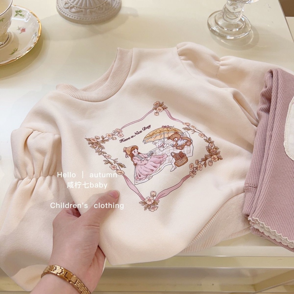 Hàng Mới Về Áo Nỉ Dài Tay Form Rộng In Họa Tiết Hoạt Hình Phong Cách Phương Tây Thời Trang Thu Đông Cho Bé Gái