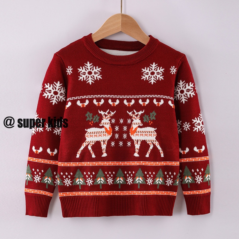 SUPER KIDS quần áo trẻ em Áo sweater Dệt Kim In Hoạt Hình Tuần Lộc Giáng Sinh Dễ Thương Cho Bé đồ bé trai