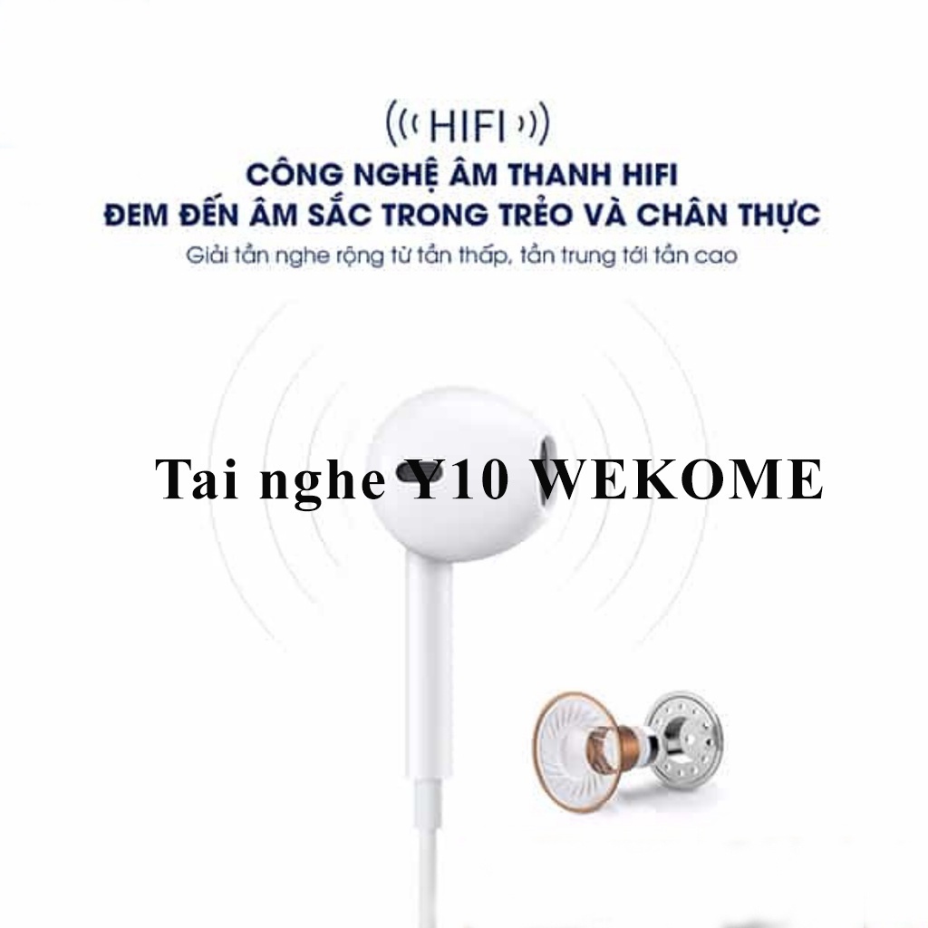 Tai nghe nhét tai WEKOME Y10 chính hãng - âm thanh tốt, bền bỉ, nút bấm nhạy, chân cắm 3.5mm