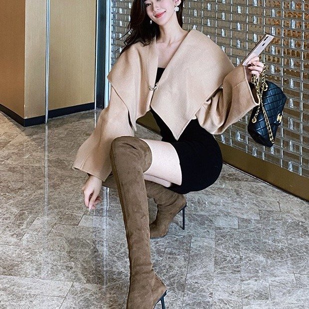 Thời Trang Giày Bốt Cao Gót Da Lộn Mũi Nhọn Cho Nữ size 35-39