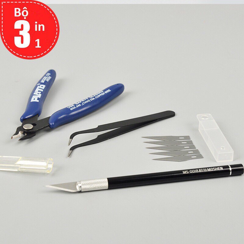 Combo 10 món dụng cụ lắp ráp mô hình gundam gồm kiềm bút kẻ lằn thanh chà nhám đầy đủ