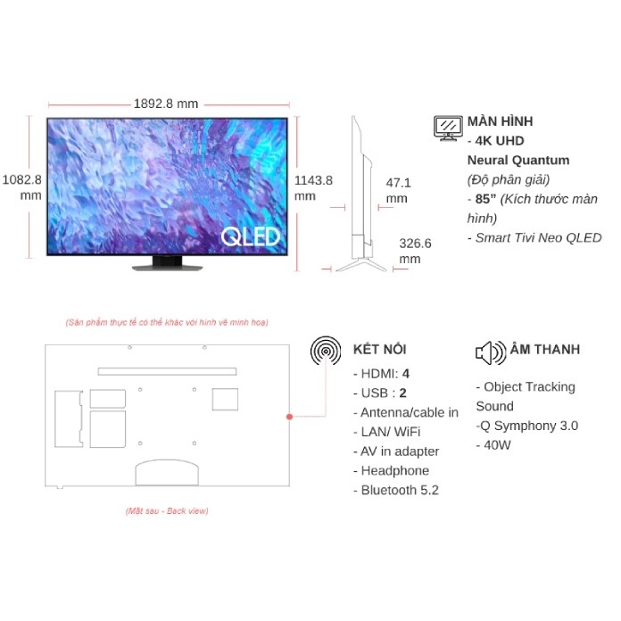 Smart Tivi QLED Samsung 4K 85 inch QA85Q80CAKXXV