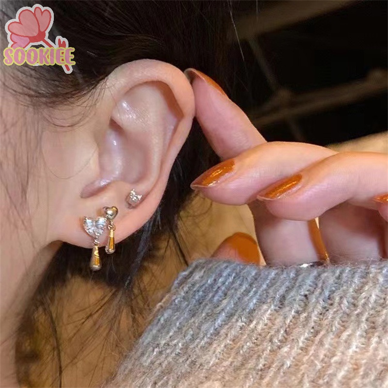 1 set Bông Tai Pha Lê Hình Trái Tim / Bướm Thời Trang Lãng Mạn Cho Nữ