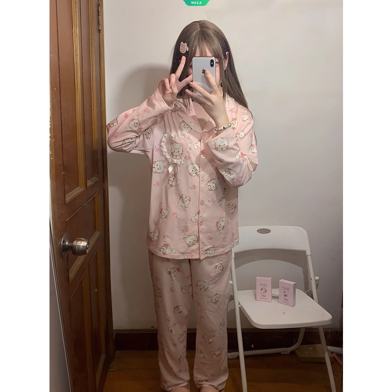 Bộ Đồ Ngủ Tay Dài In Hình Mèo mikko Hoạt Hình Dễ Thương Thời Trang Mùa Đông 2023 Cho Nữ