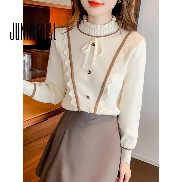 Áo Sweater Cổ Rùa Tay Dài Dáng Ôm Màu Trơn Đính Nơ Thời Trang 2023 Mới