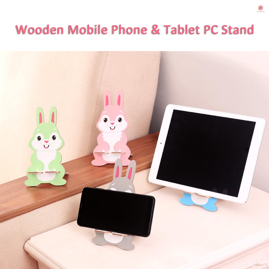 Giá Đỡ Điện Thoại Để Bàn Bằng Gỗ Hình Thỏ Hoạt Hình Dễ Thương