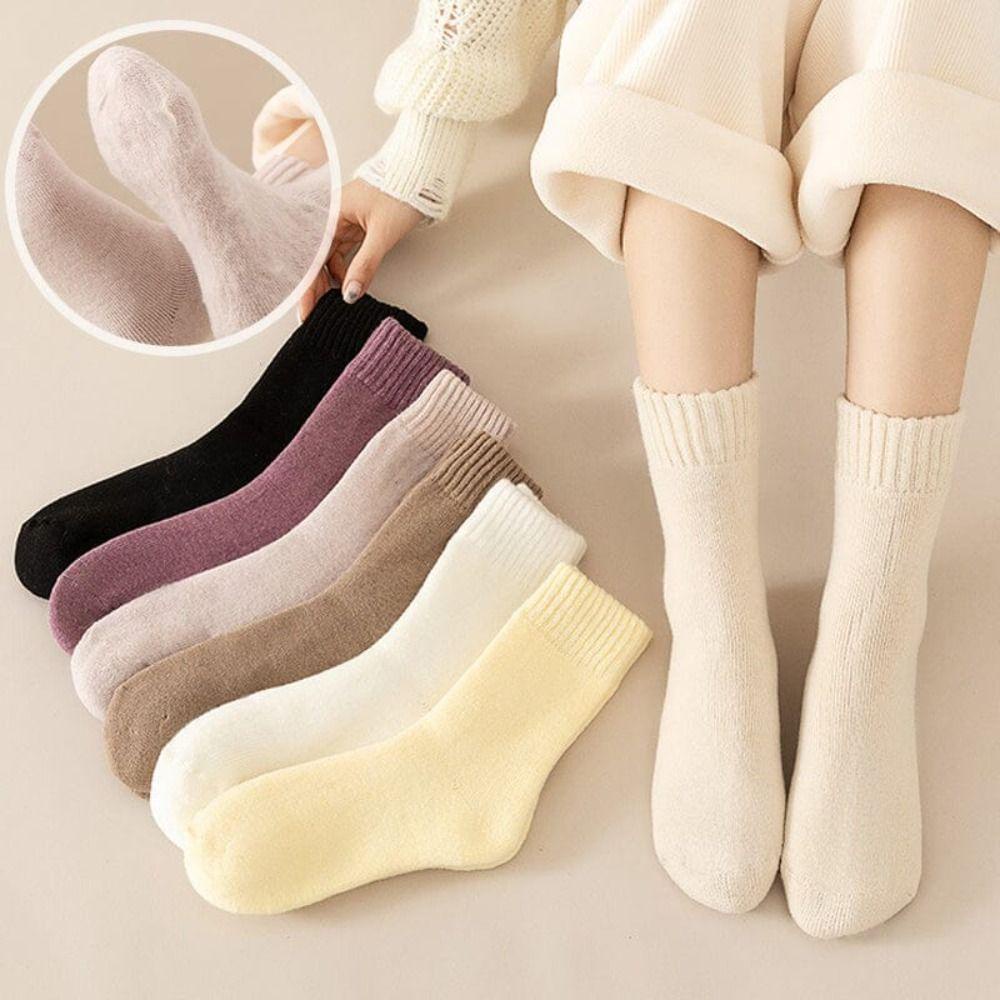 Myrong1hd Vớ Len Dày Giữ Ấm Mùa Đông Bằng polyester cotton Ống Trung Bình Đi Tuyết Liền Mạch