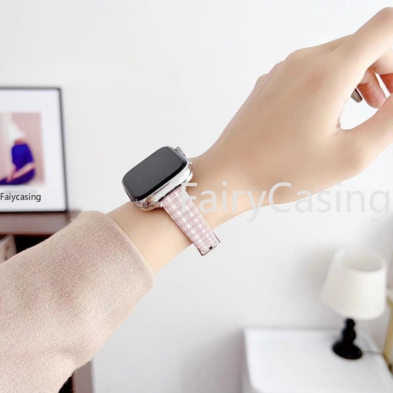 Dây Đeo Đồng Hồ Bằng Da Họa Tiết Caro 49mm series 9 7 8 41mm 45mm 38mm 42mm iwatch se 6 5 4 3 40mm 44mm