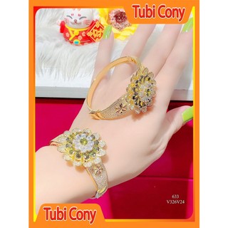 Vòng tay nữ Tubi Cony chạm khắc họa tiết tinh xảo, đính đá sang trọng mẫu hoa cúc