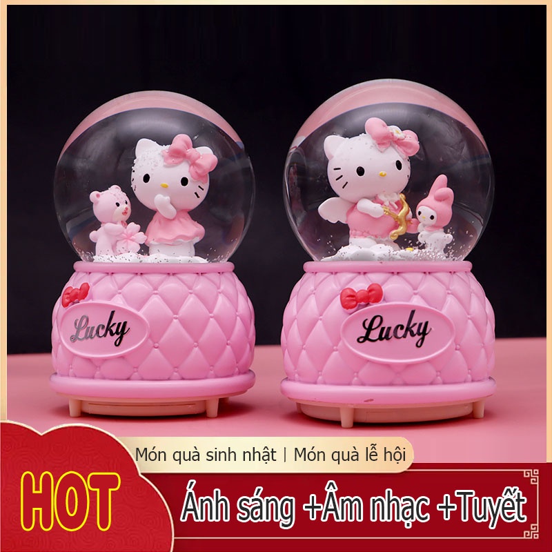Phim hoạt hình hộp nhạc mèo dễ thương, đồ trang trí bóng pha lê sáng tạo, gửi quà sinh nhật cho các cô gái